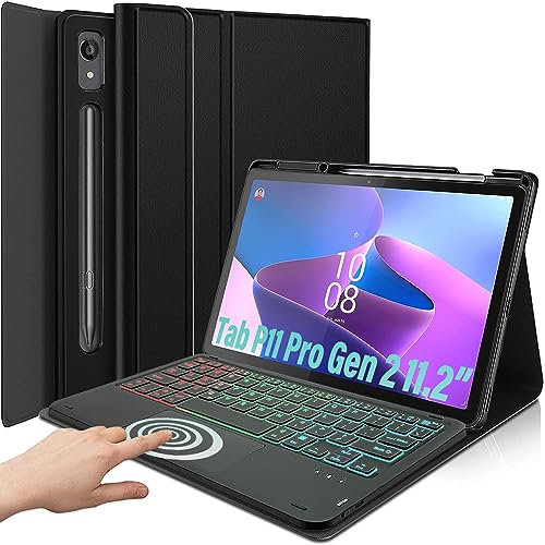 Backlit Touchpad Keyboard Case for Lenovo Tab P11 Pro 11.2 Inch Gen 2 2022 Release(TB-132FU/TB-138FC), DKAHOEE 3-Zone Backlit Wireless Keyboard with Slim Stand Cover Case for Tab P11 Pro 2nd Gen 11.2”