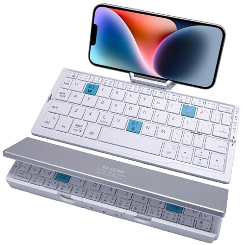 BRIMFORD Tastiera Pieghevole,Tastiera Silenziosa Pieghevole Con Supporto Per Cellulare Per iPhone,Samsung,iPad,Mac,Android,Windows,iOS.Design Portatile Realizzato In Lega Di Alluminio (Bianco)