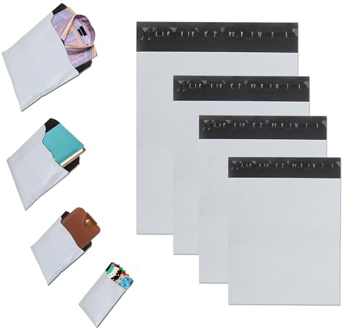 100Stück 4 Größen Versandtaschen Warensendung Versandbeutel Blickdicht Selbstklebend Versandtaschen Plastik Versandtüten für Kleidung Logistikverpackungen Transport Verpackungskarton