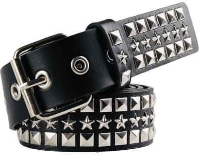 SNCEAW Nietengürtel, Punk-Rock-Nietengürtel mit hellen Pyramiden-Nieten, für Damen und Herren, Nieten und Stern, Fit Pant 31-36 inch
