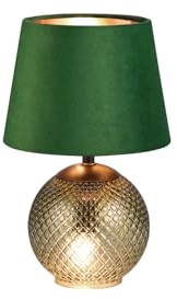 meineWunschleuchte Retro Tischleuchte mit Samtschirm in Grün und Glasfuß, Höhe 29cm