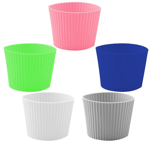 Luckious 5pcs Assorted Colours Heat Resistant Silicone Non-Slip Coffee Mug Covers, Coffee Mug Covers, Reusable Glass Bottle Mug Covers Protective Sleeves, Anti-scald Cover Sleeves