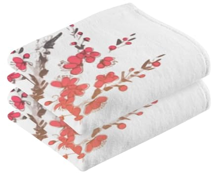 Doterii Japanische Handtücher mit Kirschblütenmotiv, Baumwolle, 40,6 x 71,1 cm, kleine Handtücher für Badezimmer-Dekoration, 2 Stück