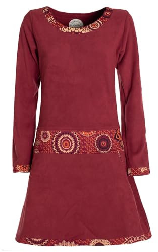 Vishes- Alternative Bekleidung - Extra warmes Winterkleid Damen Langarm Kleider Sweatkleid Fleece dunkelrot 48