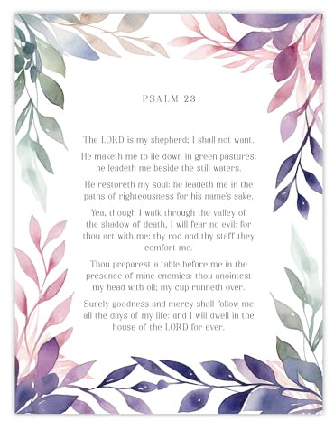 Artery8 Psalm 23 The LORD is My Shepherd Old Testament Jesus Christ Christian Bible Faith God Quote Revelations Flowers Artwork Unframed Wall Art Print Poster Home Decor Premium