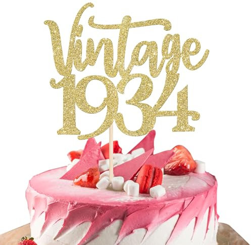 1 Stück Vintage 1934 Tortendeko Neunzig Awesome Since 1934 Kuchen Deko Happy 90 Fabulous 1934 Cake Topper für 90th Geburtstag Hochzeit Jahrestag Party Torten Dekorationen Gold