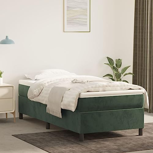 Festnight Boxspringbett 90x200 mit Matratze Einzelbett Bett ohne Kopfteil Polsterbett Samt Bettgestell mit Lattenroste Boxspringbetten Bettrahmen Schlafzimmer Dunkelgrün