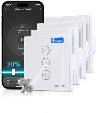 HEUXGIR 80 * 80 mm Interruptor Persianas Wifi, Interruptor Inteligente Persiana de Porcentaje Control de APP y Voz, Compatible con Alexa y Google Home, Necesita Cable Neutro 4Piezas