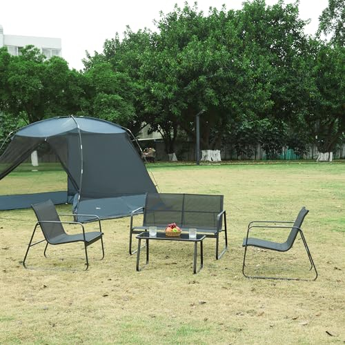 casa.pro Gartenmöbel-Set Anzi 4-TLG. Outdoor Sitzgruppe Schwarz Balkonmöbel Set aus 1 Tisch, 1 Bank, 2 Stühle Terrasse Loungemöbelset wetterfest
