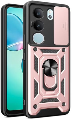 YSONCHAN Hülle für Vivo V29 5G, Schutzhülle mit Stoßfeste Objektiv Cover, Bumper Handyhülle mit Magnetring und Dreh Ständer, Robuste Hülle. Roségold