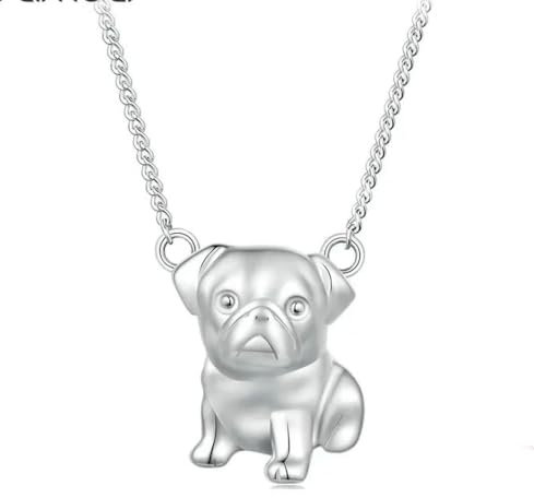 925 Sterling Silber Niedlicher Mops Anhänger Halskette Hund Halskette für Frauen Mädchen Geburtstag Geschenk Original Design Feiner Schmuck