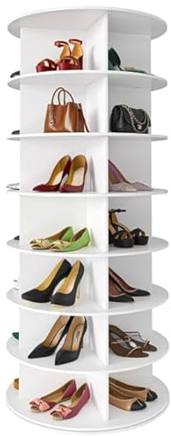 Zapatero giratorio 360°, estante de esquina, 7 capas de gran capacidad, color blanco, estantería con 4 compartimentos, capacidad para 28 pares de zapatos, zapatos, bolsos, libros y utensilios de