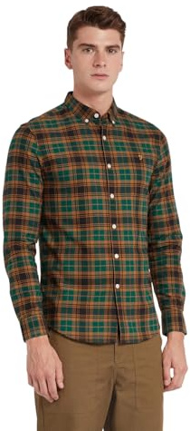 Farah Mens 'Brewer Check' Slim Fit Tartan Oxford Shirt. Long Sleeved (Botanic Green) L