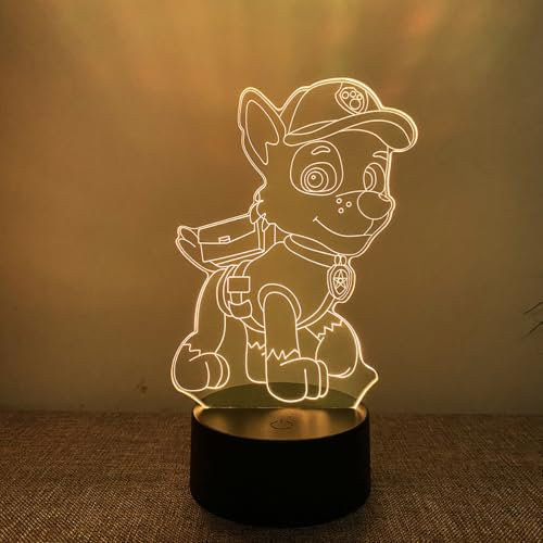 Deluisho Paw Dog Nachtlicht für Kinder, Dog Patrol Nachtlicht, 3d Nachtlicht Kinder, Fernbedienung 16 Farben, Dimmbar Mit Touch-Schalter, Dimmbares Visuelles Stereoskopisches Nachtlicht
