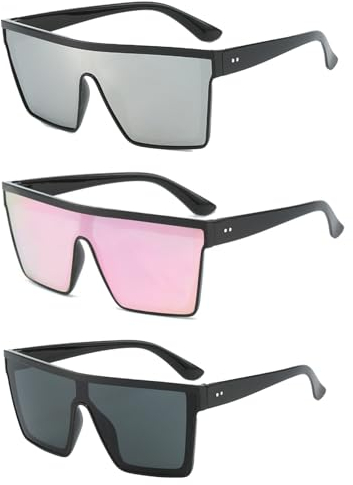 DKDDSSS 3 Stück Retro Square Sonnenbrille, Quadratische übergroße Sonnenbrille für Damen und Herren, Groß Mode Flat Top Big Rahmen Shades, mit UV400 Schutz