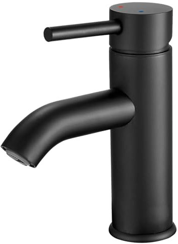 GENBONS Robinet de salle de bain - Montage monotrou - Noir mat - En acier inoxydable brossé - Noir mat