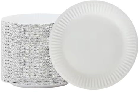 1ABOVE 100 Pack of 7-inch Disposable Paper Plates, 18cm White Paper Plates Perfect for Everyday use, Ideal for BBQ's, Parties and Events.