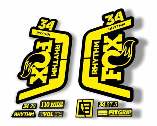 Gabel Ersatz Aufkleber kompatibel für Fox 34 Rhythm 2019 Serie Gelb (matt)
