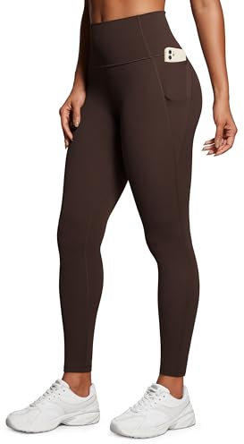 CRZ YOGA Butterluxe Damen High Waist Sport Leggings Blickdicht Soft Yoga Hosen Gym Workout Leggins mit Taschen - 71cm Heißes Fudge-Brown 36