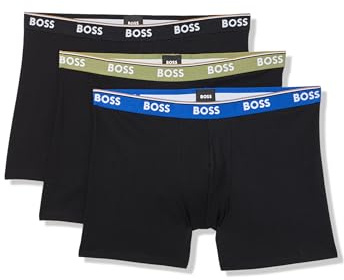 BOSS Men's 3-Pack Multi Color Bold Logo Boxer Briefs, Black Carbon, M (Pack of 3)