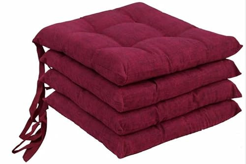 Corredocasa Set di 4 Cuscini per Sedia con Lacci a 4 Punti, Imbottiti e Rivestiti in Policotone - Design Confortevole, Made in Italy, Disponibili in Diversi Colori per Cucina Casa (Bordo')