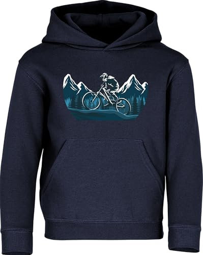 Baddery Felpa con Cappuccio per Bambini: Mountain Ride - Felpa Sportiva con Cappuccio per Ragazzi e Ragazze - Maglione Outdoor Mountain Bike (Navy 152)
