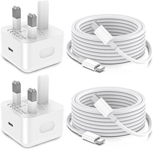 for iPhone 15 16 Charger 2Pack 20W Apple USB C Fast Charger Plug with 2M/6FT USBC to Type C Cable for iPhone 16/15/15 Plus/15 Pro/15 Pro Max, for iPad Pro/Air/Mini, UK Power Adapter