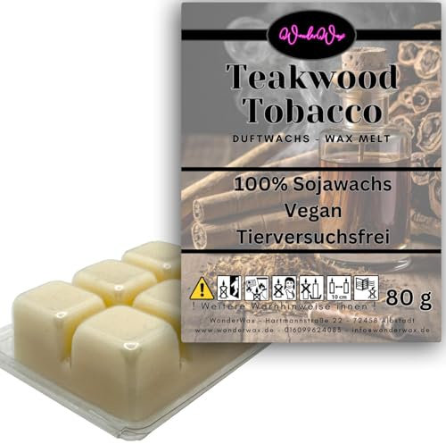 WonderWax Duftwachs Wax Melts für Duftlampe, 6 Würfel Duftmelt Wachsmelt Sojawachs Duftwachswürfel für Raumdüfte, Wachs mit Duftöl Indoor Melts Duftwachs für Aromalampe Teakwood Tobacco