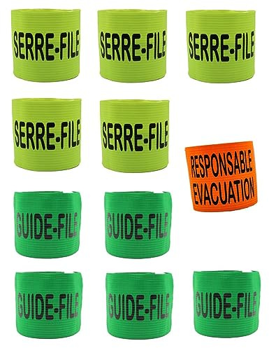 PATOUTATIS - Lot de 11 Brassards élastiques EVACUATION - SERRE FILE - GUIDE FILE - multicolore