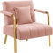 Abician Fauteuil de Salon en Velours Chaise d'appoint Relaxation avec Coussin Carré Fauteuil de Relax Cadre en Métal Doré pour Chambre à Coucher Salle d'attente Bureau Rose