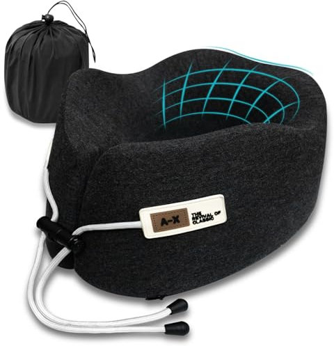 Radikor Almohada de Viaje, Cojin Cuello Viaje de Espuma Memoria, Almohada Cervical para Oficina Avión Tren Coche Viajando, Travel Neck Pillow Ergonómica Almohada Avion con Bolsa de Almacenamiento