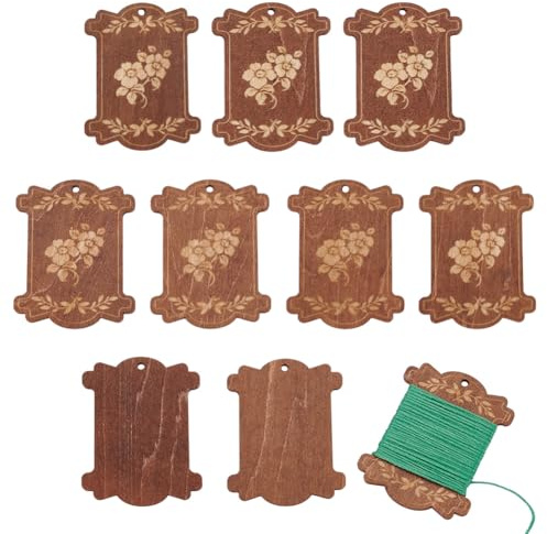 MAYJOYDIY 10 bobine in legno per filo da ricamo, motivo floreale, foglie, bobine, avvolgicavo per punto croce, artigianato, cucito, cotone (giallo)