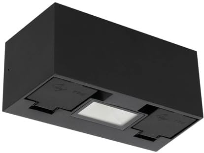 LED Universum - LED Außen Wandleuchte Luke schwarz mit 2 Steckdosen Outdoor Wandlampe Wandsteckdose 4W 3000K Aludruckguss 18 x 9 x 7,5 cm für Hauswand Garten Terrasse Geräteschuppen Werkstatt IP44