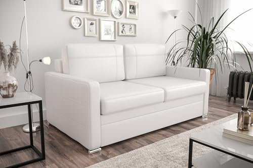 Friderik Ledersofa Avanti II – Echtleder Couch mit Schlaffunktion & Bettkasten – 2-Sitzer, 147 cm – Premium Qualität, Klappmechanismus, Modernes Design, Naturleder Madras (Weiß)