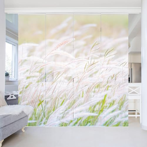 micasia Schiebegardine halbtransparent 60er Paneel Klett Blumen Textil lichtdurchlässig - Gräser Landhaus Flächenvorhang beige Wohnzimmer Schlafzimmer 2535 (240x250 cm - 4er Set)