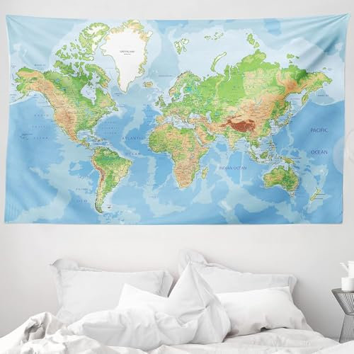 Wandteppich Weltkarte 250x300 cm Groß Wandteppiche Blau 3d Druck Wandbehang XXL Tapisserie Wandtuch für Wohnzimmer Schlafzimmer Wohnheim Wanddeko a-5095
