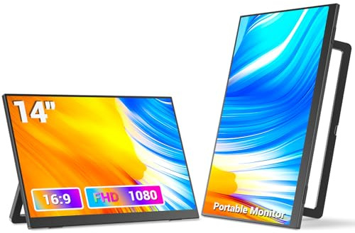 Veout Monitor portatile da 14 ultracompatto IPS Full HD (1920 x 1080) - Display USB-C/HDMI pronto da viaggio con supporto regolabile e altoparlanti integrati per laptop/PC/mobile/Mac