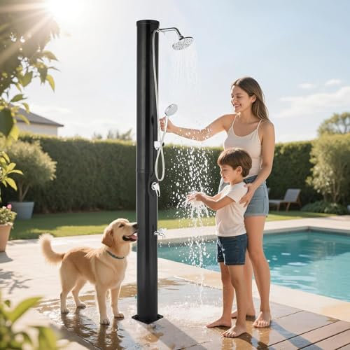 WilkSxyc Solardusche 35l, Temperatur Regulierbare 2-teilige Garten-Pooldusche mit 360-Grad-Duscharmatur, Handbrause und Fußbrause