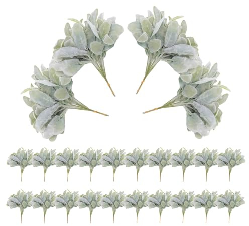 Jkjlorey 24 Pcs Artificial Flocked Lambs Ear Greenery Stems Faux Lambs Ear Stems Lamb's Ear Faux Greenery Decor Artificial