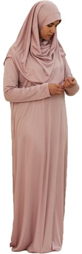 Safwa® Robe de Prière avec Hijab Intégré – Abaya Mastour Jersey Extensible – Tenue Islamique Confortable et Opaque – Idéal Mosquée ou Maison – Taille Unique 36-42 – Fabriqué en Égypte