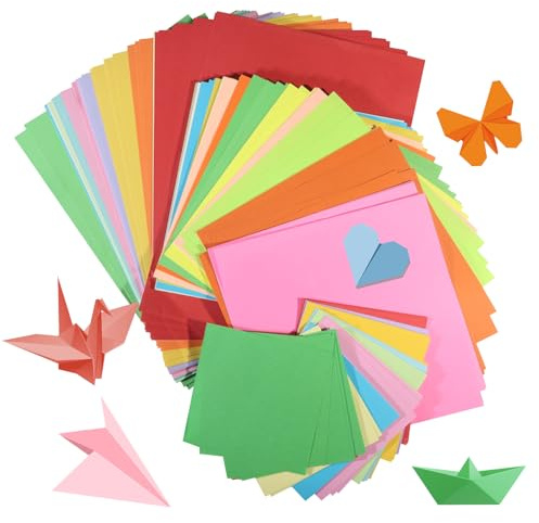 300 Feuilles de Papier Origami - Feuille Coloré 20 Couleurs, A4 (21 X 29,7) & 20 X 20 & 12 X 12 cm 3 Tailles Set de Papier de Bricolage, Origami DIY pour Faire Soi-Même Cadeaux d'Anniversaire et Noël