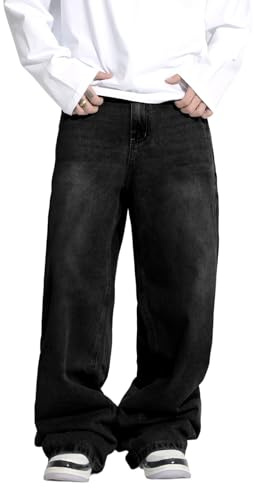 Zewool Jean Baggy Homme Coupe Large Hip Hop Street Skater Pantalon Denim | Coupe large à jambe droite,jeans skater à jambe large,pantalons en denim décontractés,Y2K skateboard streetwear