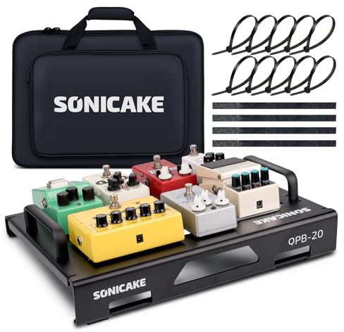 SONICAKE Pedaliera Mini per Chitarra in Alluminio Pedalboard per Effetti | per Chitarra 38 x 29 x 6.5 cm con Borsa, Nastro Pedaliere e Fascette Nero QPB-21
