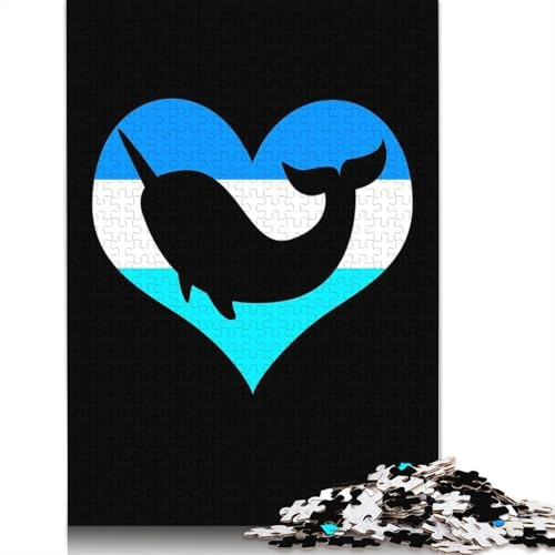 1000-teiliges Narwal-Puzzle „Narwhale Love“ für Erwachsene und Holzpuzzle für Puzzleliebhaber, 1000 Teile (75 x 50 cm)