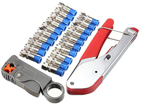 Kabel-Crimpschneider, Multifunktions-Crimpwerkzeug-Set, professionelle RG6-Koaxialkabel-Crimpzange mit Abisolierzange für Antenne, Kabel, TV, Satellit, Breitbandverkabelung, 20