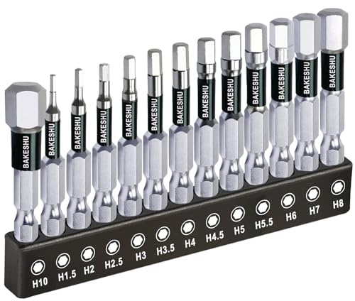 BAKESHU 13pcs Impact Hex Bit Set H1.5-H10,Magnetic Allen Key Drill Bit Set 50mm Long, S2 Bits with Storage Box (Metric)