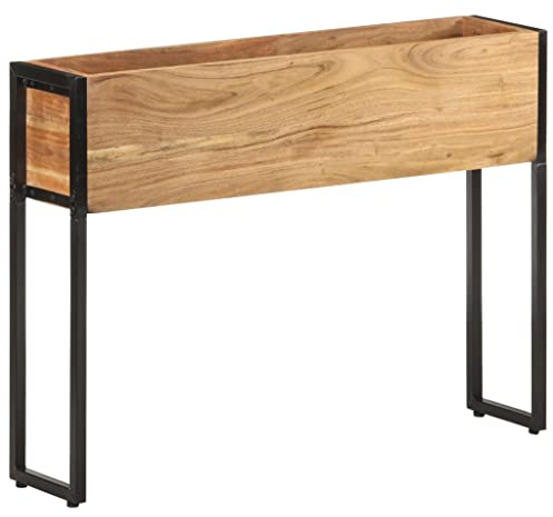 Mokuyary Pflanzkübel 90x20x68 cm Akazie Mangoholz Rechteckig Großer Blumenkübel für außen und innen Frostbeständig UV Schutz