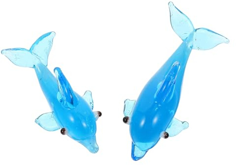 LIFKOME Delfinfigur aus Glas 2 Stück für Zuhause und Büro Dekorativ Blau | Feine Tischdekoration, Flacher Standfuß für Stabilität, Platzsparend, für Schreibtisch und Wohnraum