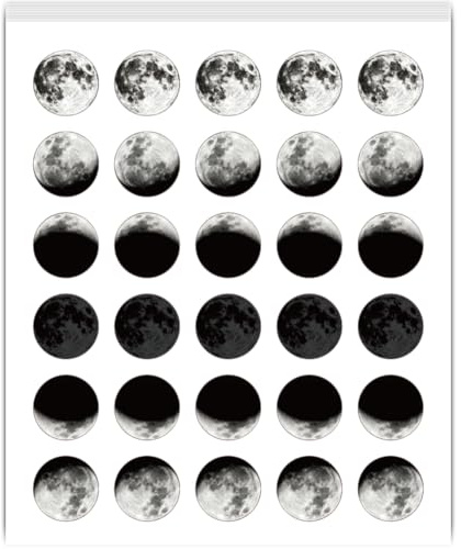 PRESSINART 2400Stk 80 Blatt 0.5 Zoll Kleine Mondphasen Aufkleber für Planer Mini Kalender Sticker Grau Mondzyklus Tracking Selbstklebende wasserdichte Aufkleber für DIY Journal Scrapbooking Planung