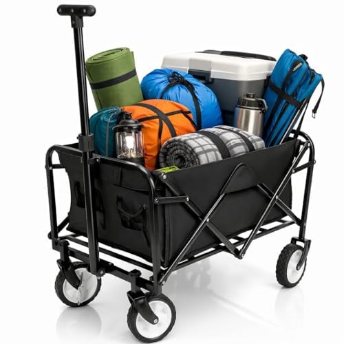 BigDean Bollerwagen faltbar bis 80kg schwarz kompakter Faltbollerwagen | Transportwagen klappbar - Handwagen für Camping, Einkäufe, Garten, Festival & Ausflüge